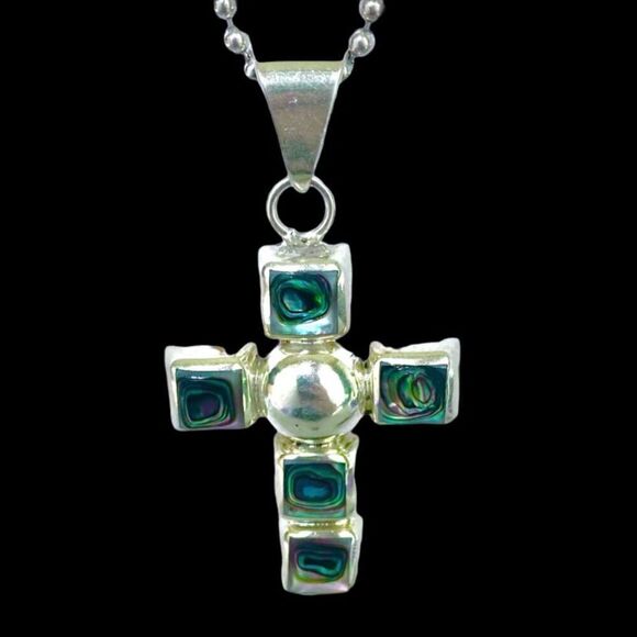 GX# Abalone & Sterling 925 Silver Cross Pendand - Picture 8 of 10